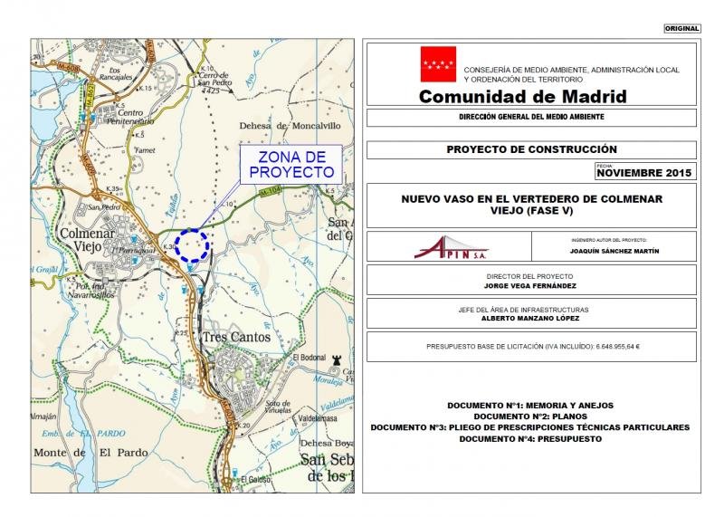 PROYECTO DE CONSTRUCCIÓN DE UN NUEVO VASO EN EL VERTEDERO DE COLMENAR VIEJO FASE V